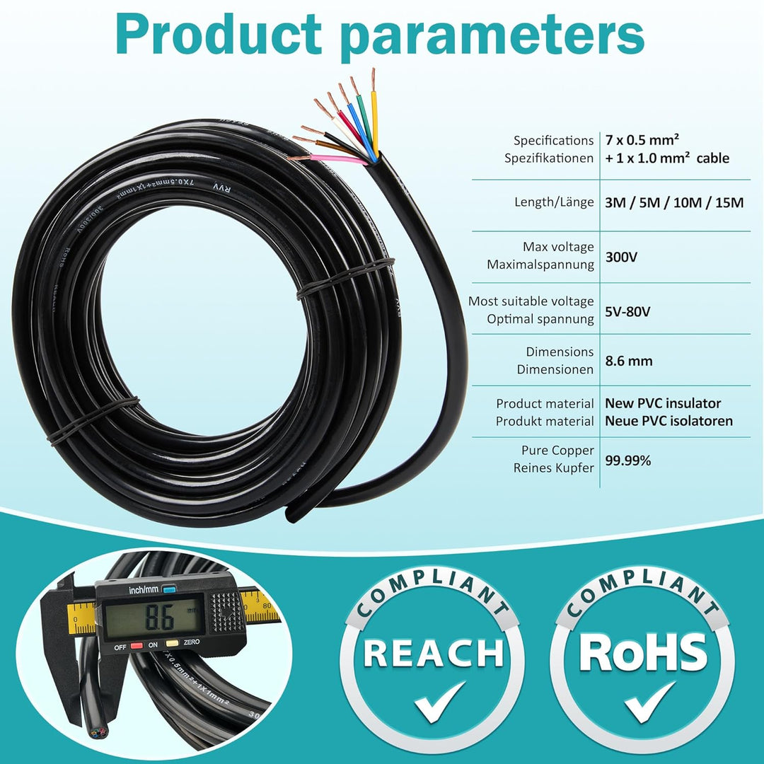 8 Pin Anhänger Kabel 8 Core 5M Abschleppkabel für Anhänger, 12V 24V Fahrzeugleitung 8 Adriges Kabel