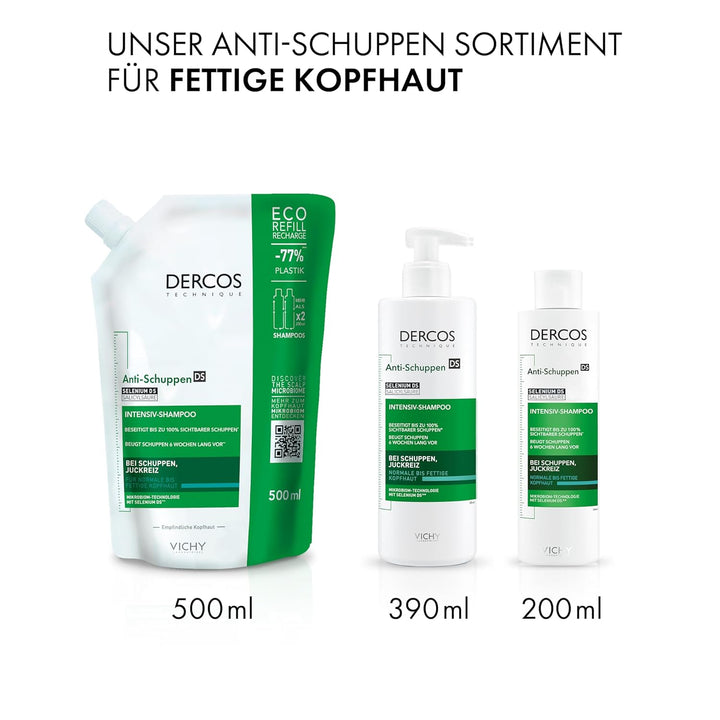 Vichy Dercos Anti-Schuppen Behandlung Shampoo für normales bis fettiges Haar, Nachfüllpackung, 500 m