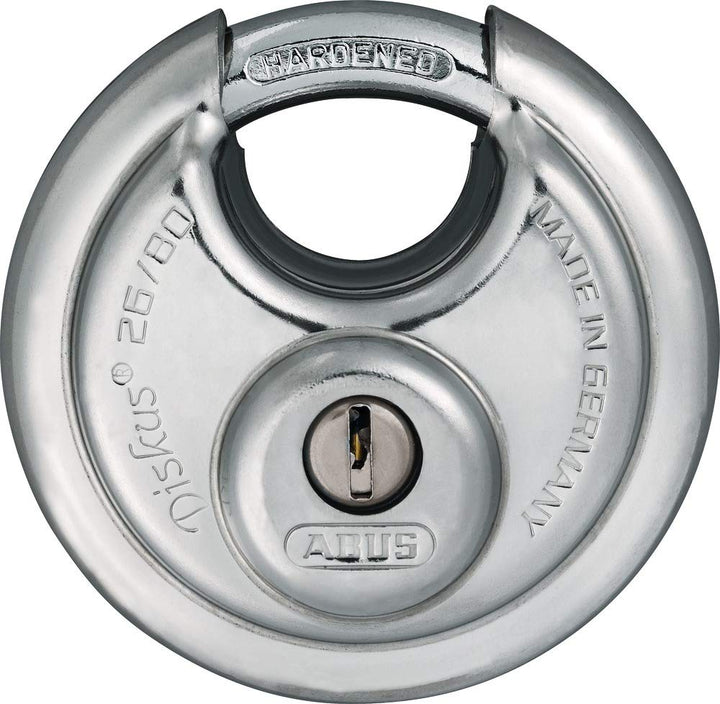ABUS 82344 26WY/80 m. 4 Schl. Diskus-Hangschloss 80mm mit Sicherungskarte, 80mm mit Sicherungskarte