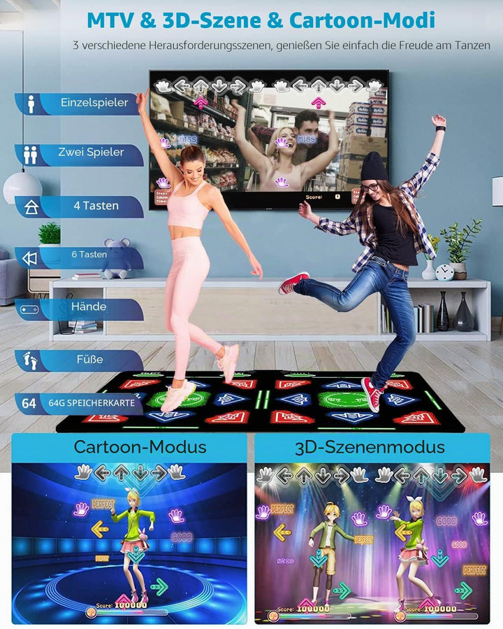 HDMI Tanzmatte für Kinder &amp; Erwachsene,64GB Tanzpad mit 1000 Spielen,885 Songs &amp; 81 MTVs,Weiche Flan
