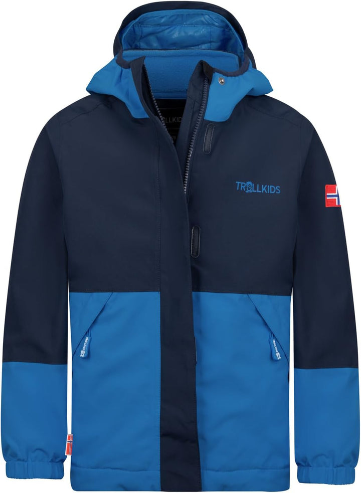Trollkids wasserdichte atmungsaktive Kinder 3in1 Jacke mit verstellbarer Kapuze und Strickfleece-Inn