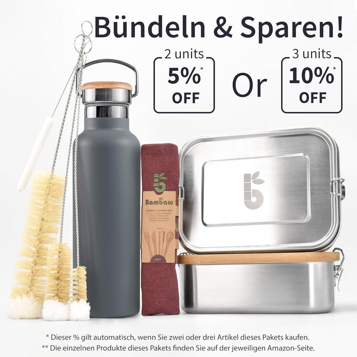 Bambaw Thermosflasche 500ml, Trinkflaschen Grau, Edelstahl Trinkflasche, Thermosflasche Spülmaschien