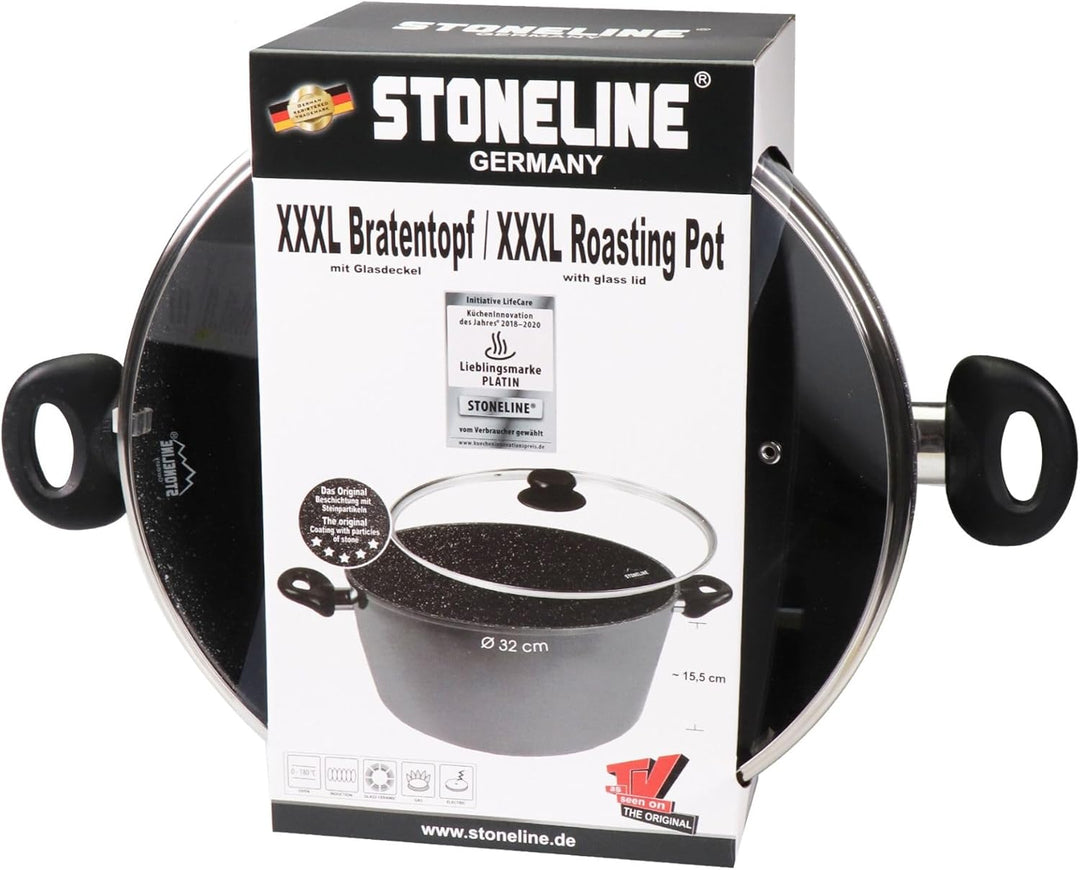 Stoneline XXXL Kochtopf 32 cm, mit Deckel, Induktion, Aluguss, beschichtet mit echten Steinpartikeln