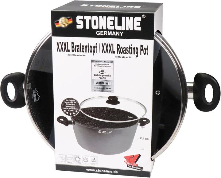 Stoneline XXXL Kochtopf 32 cm, mit Deckel, Induktion, Aluguss, beschichtet mit echten Steinpartikeln