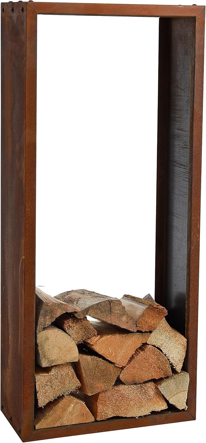 ESTEXO Kaminholzregal Brennholzregal Edelrost Feuerholzregal Rost Cortenstahl Holzregal Ablage Kamin