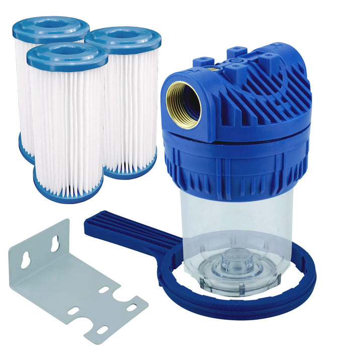 Wasserfilter 5" Anschluss 1" Garten Hauswasserwerke Schmutzfilter 3x Filtereinsatz (Faltenfilter), F