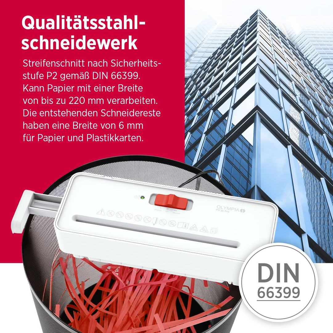 OLYMPIA PS 36 Pro Aktenvernichter | Papierschredder mit Streifenschnitt 6 mm | Schredder Aktenvernic