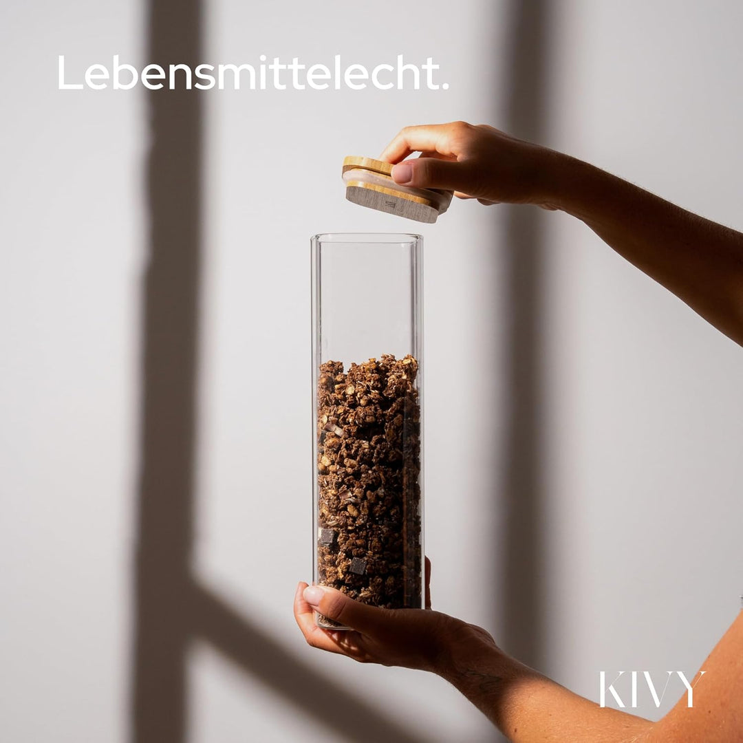 KIVY Vorratsgläser eckig [2x 1800ml] + Etiketten - Stapelbare & Luftdichte Aufbewahrungsgläser mit D