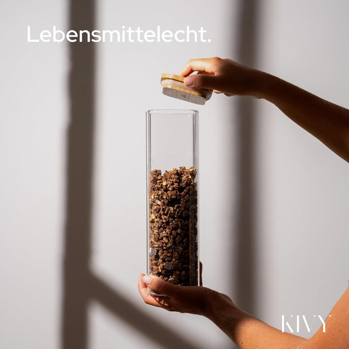 KIVY Vorratsgläser eckig [2x 1800ml] + Etiketten - Stapelbare & Luftdichte Aufbewahrungsgläser mit D