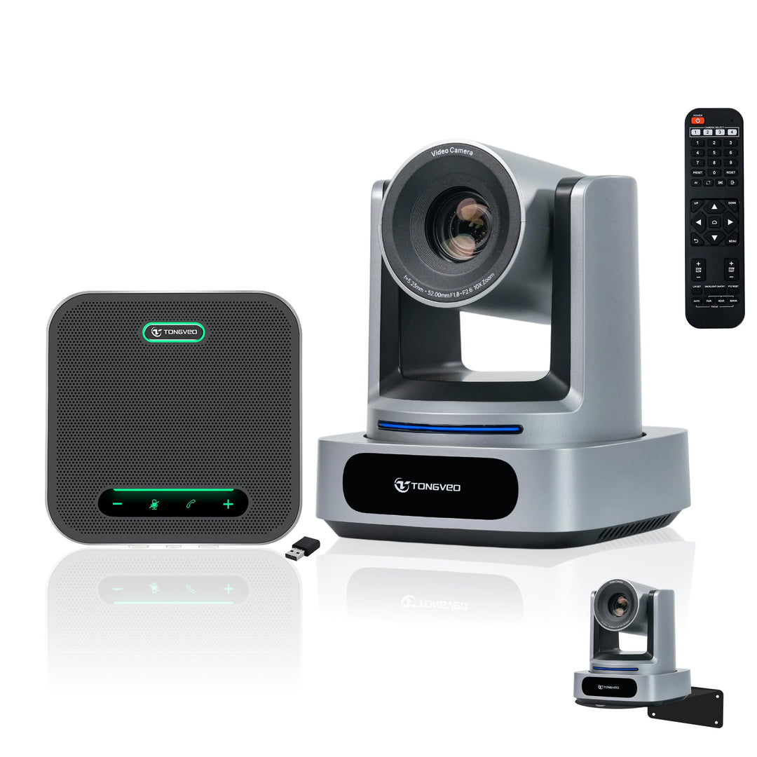 TONGVEO 4K PTZ Kamera Konferenzsystem，10X Zoom AI Auto-Tracking Kamera &amp; Bluetooth Speakerphone, USB