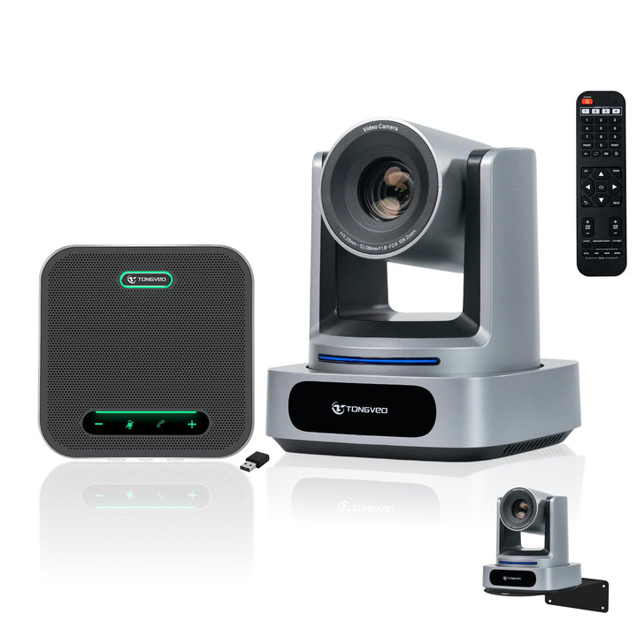 TONGVEO 4K PTZ Kamera Konferenzsystem，10X Zoom AI Auto-Tracking Kamera &amp; Bluetooth Speakerphone, USB