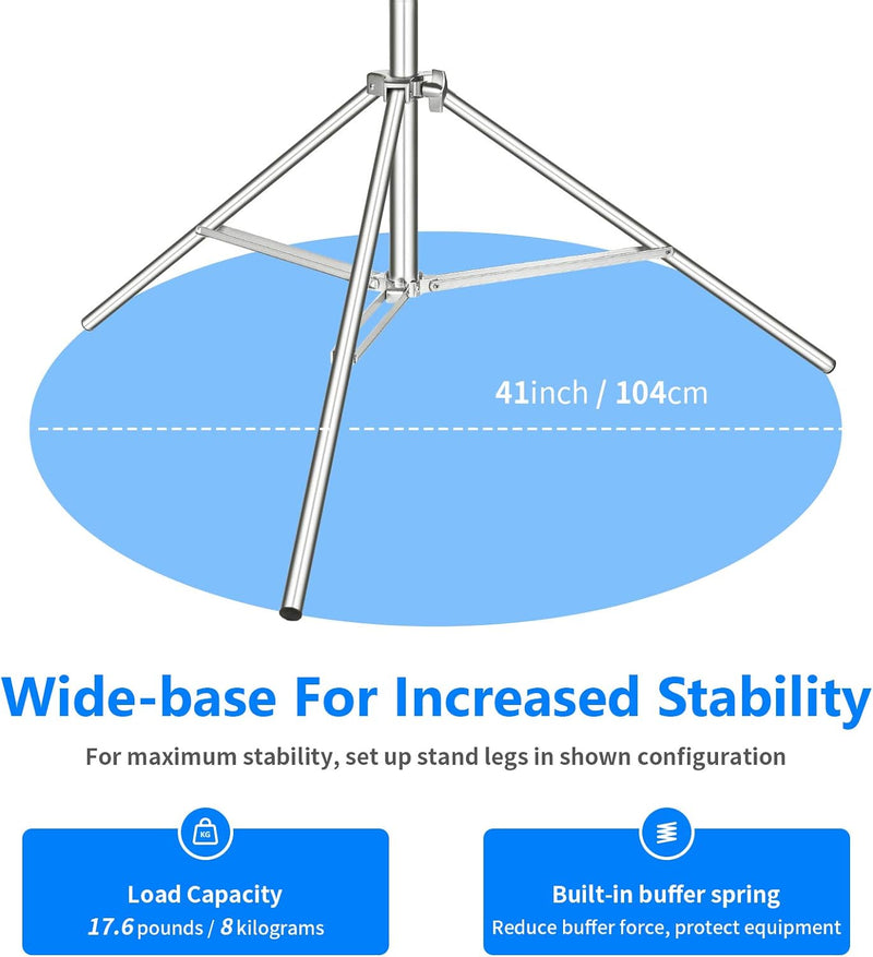 NEEWER 118"/3m Edelstahl Lichtständer, gefederter Heavy Duty Fotografie Stativständer mit 1/4" auf 3
