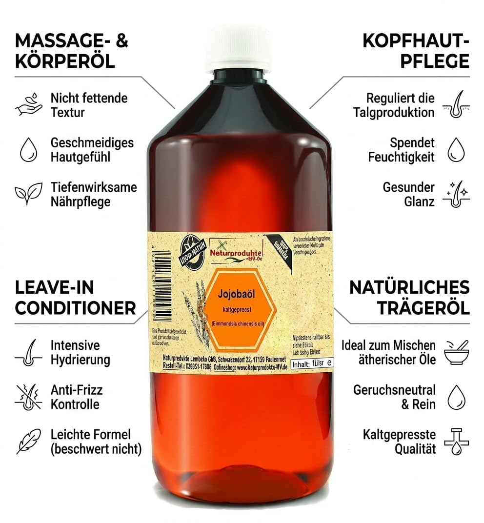 Jojobaöl kaltgepresst (1000 ml) Jojoba Öl kaltgepresst