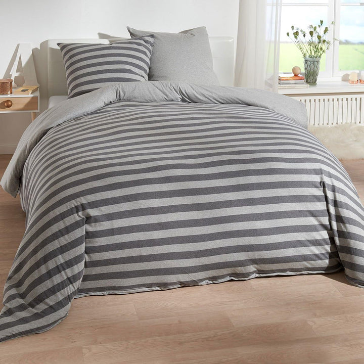 Traumschlaf Jersey Melange Wendebettwäsche Stripe grau 1 Bettbezug 155 x 220 cm + 1 Kissenbezug 80 x