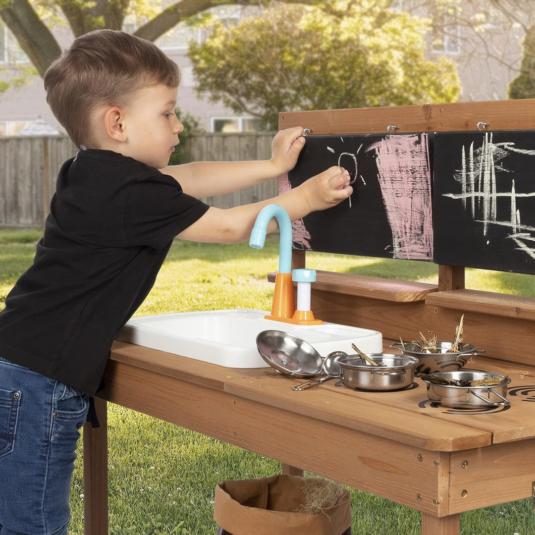 ONVAYA® Matschküche aus Holz | Braun | Outdoor Spielküche mit Waschbecken und schwarzer Tafel | Inkl