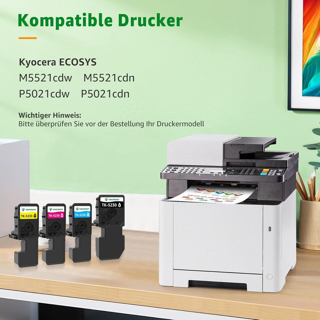 GREENSKY TK5230 Toner Kompatibel für Kyocera TK-5230 TK 5230 TK-5230K TK-5230C TK-5230M TK-5230Y für