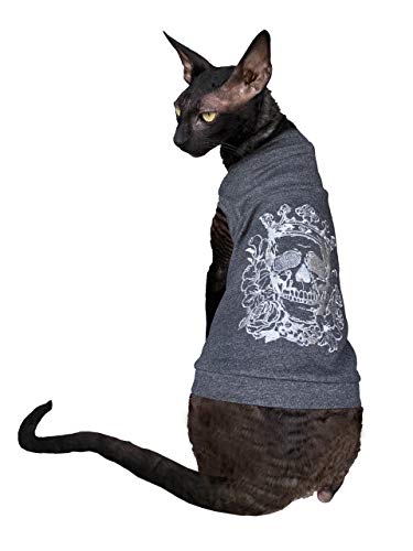 Kotomoda Sphynx T-Shirt fьr Katzen, Bestickt, silberfarbene Krone, Scull 