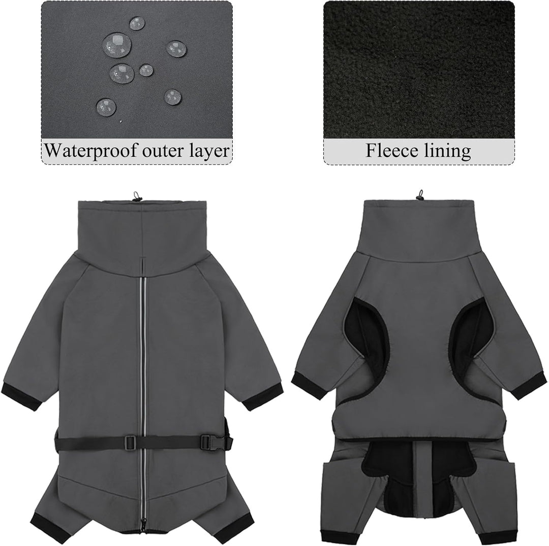Hundemantel Wasserdicht Warm mit Beinen Hundejacke Winter Reflektierend Reissverschluss Hundemantel