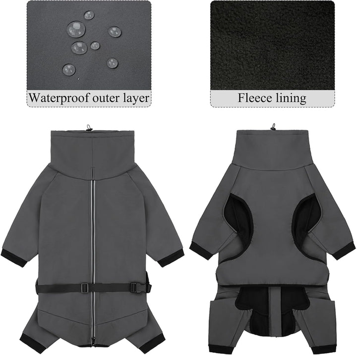 Hundemantel Wasserdicht Warm mit Beinen Hundejacke Winter Reflektierend Reissverschluss Hundemantel
