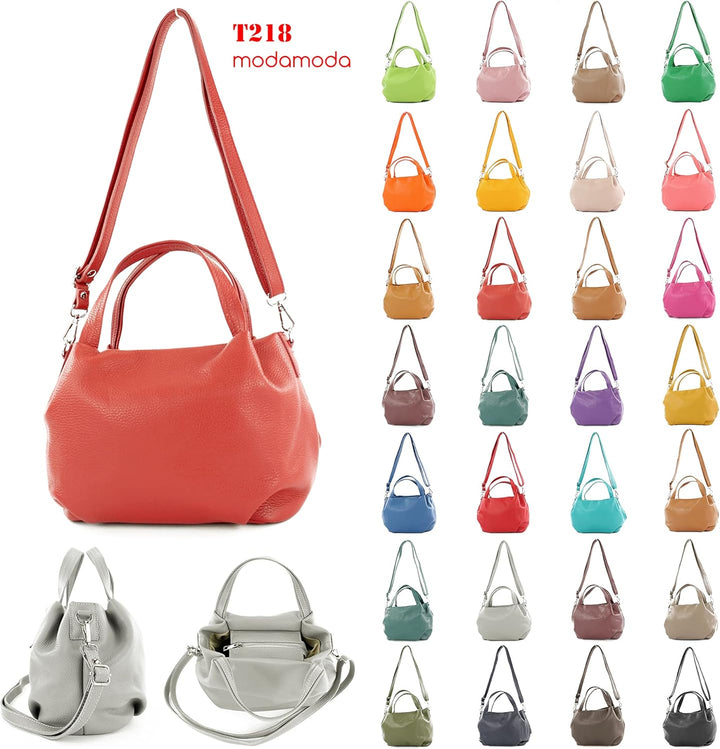 modamoda de - T218 - ital. Damen Henkeltasche Klein Leder Bordeauxrot Dunkel, Bordeauxrot Dunkel