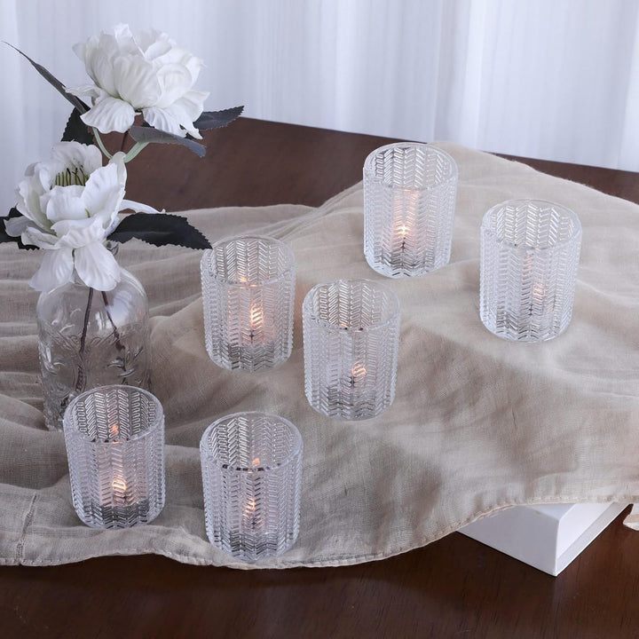 Weizenähren Teelichthalter Glas, Klare Teelichtgläser Vintage im 12er-Set | Vohocandle Klare Teelich