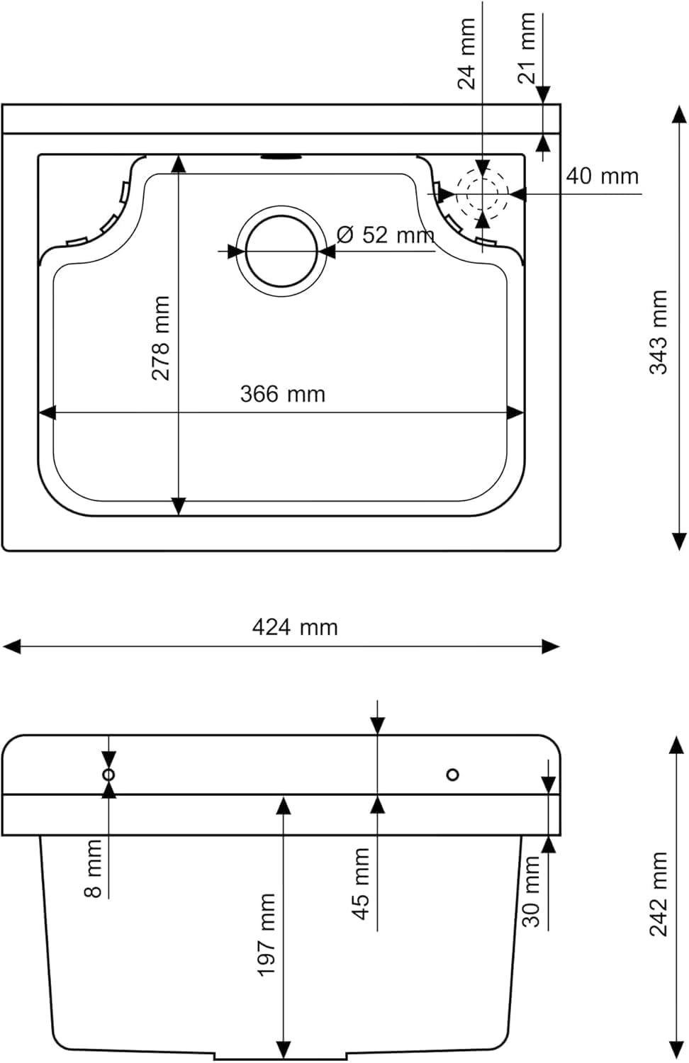 Ausgussbecken mit Mischbatterie und Platz für Seifenspender Garage Keller Werkstatt und Waschküche -