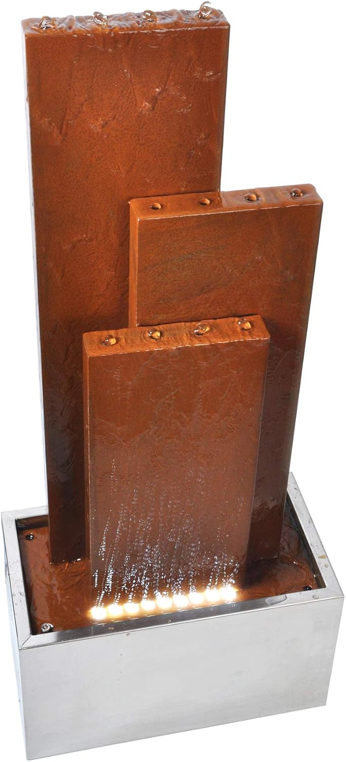Köhko® Springbrunnen Chile Höhe 104 cm mit LED-Beleuchtung und 3 Wasserwänden aus Cortenstahl und Ed