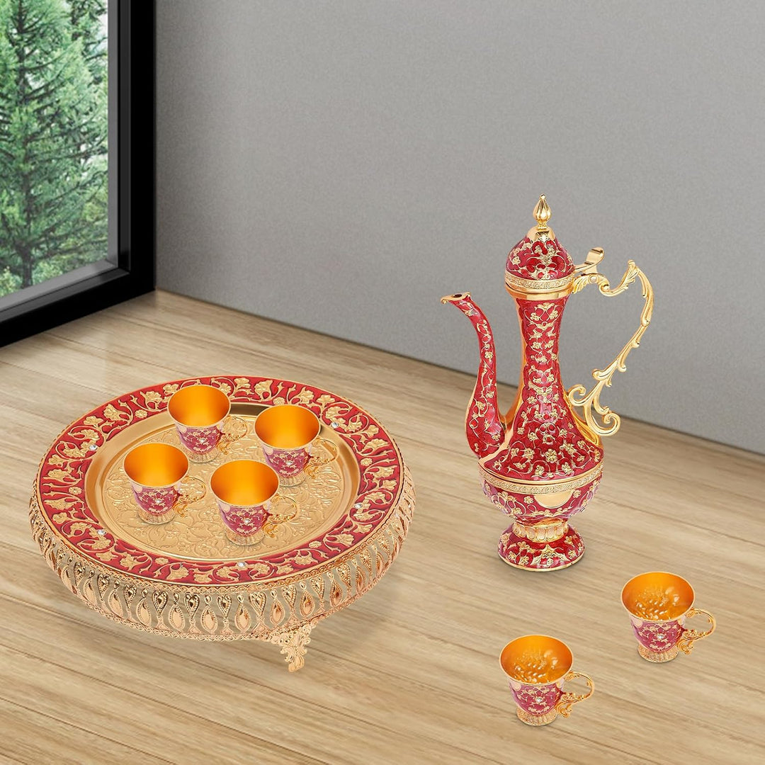 Kaffeetasse und Teekanne Set | Teeservice Set für Teetisch Dekoration Teeservice 6 Stück Zinklegieru