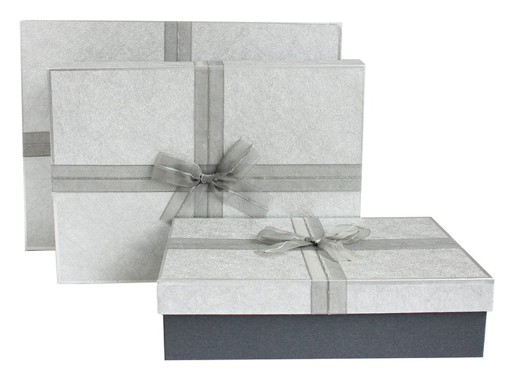 Emartbuy Set mit 3 stabilen Geschenkboxen, dunkelgraue Box mit silbernem Deckel, brauner Innenseite