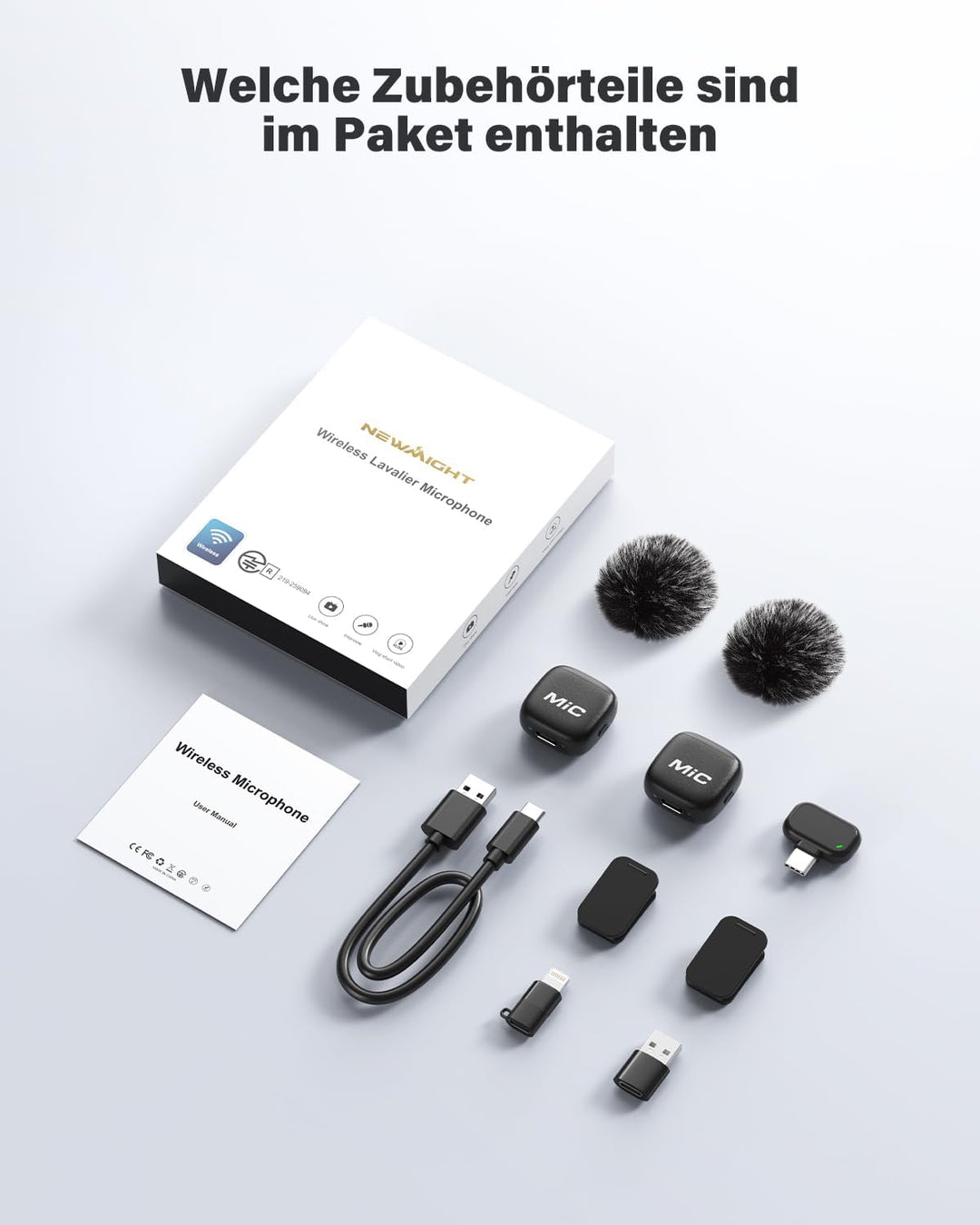 Kabelloses Lavalier Mikrofon, 2er-Pack Mini-Mikrofon mit Rauschunterdrückung, Auto-Pairing und Stumm
