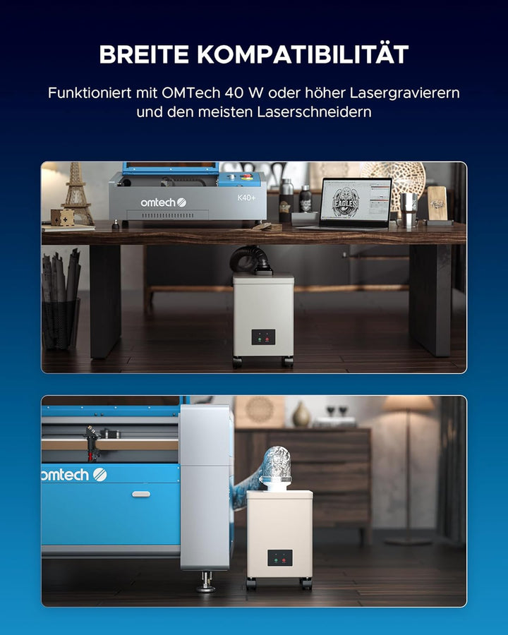 OMTech Rauchabsauger XF18 mit 3-Stufen-Filter Rauchabsorber und -reiniger mit Rädern 80W 180m3/h Löt