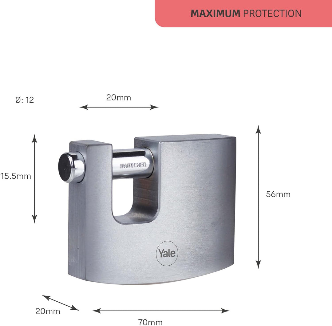 Yale - Y124B/70/115/1 Maximale Sicherheit 70 mm Messing Blockhangschloss - Chrom Finish - offener St