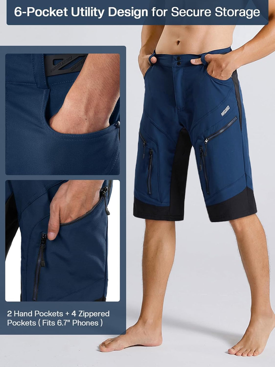 ARSUXEO Radhose Herren MTB Shorts ohne Polsterung Radfahren Shorts Klassisch Wasserdicht 1903 Dunkel