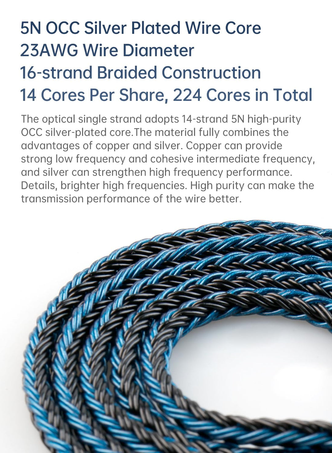 KBEAR ST16 Upgrade-Kabel HiFi In Ear Monitor 16 Kerne 5N Kopfhörer Kabel 2 Meter lang 0,78 mm 2PIN f