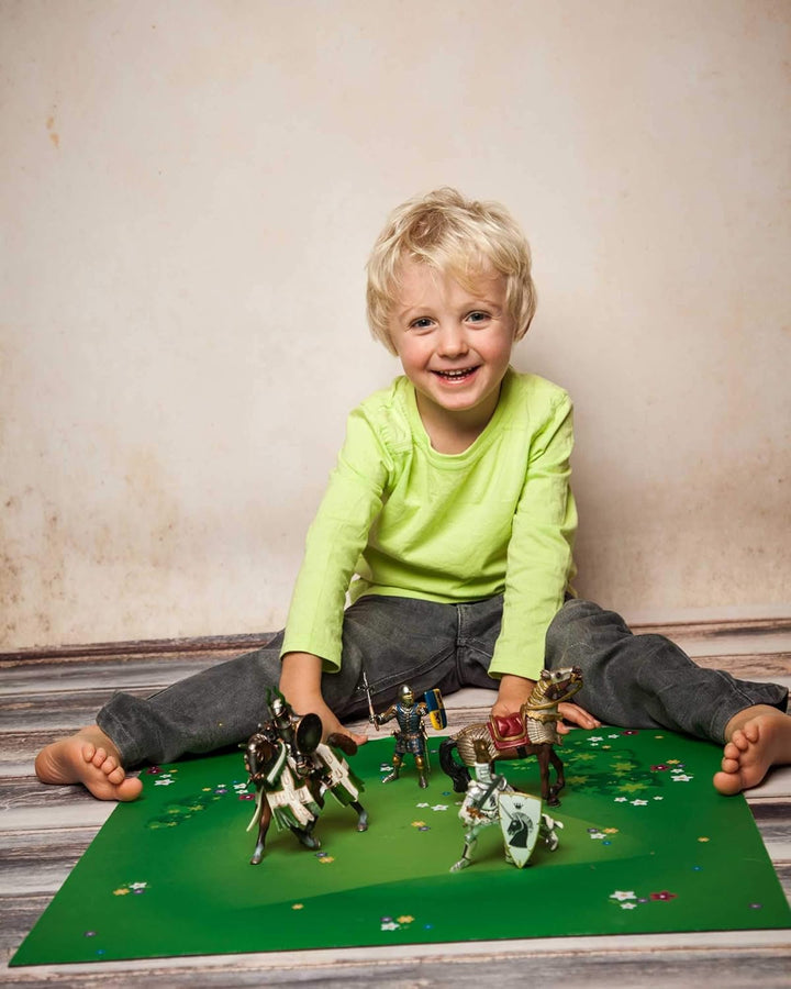 playmatt Spielmatte - Grüne Graslandschaft mit Blumen | rutschfest | 55x55cm | waschbar, Graslandsch