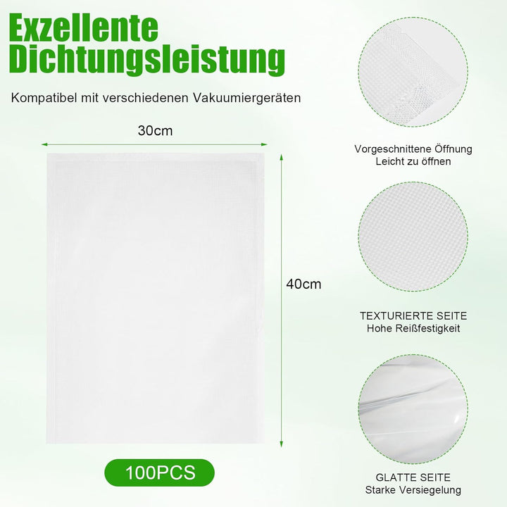 Profi Vakuumbeutel 40x30 cm, 100 Stück – BPA-freie, reissfeste Folienbeutel für alle Vakuumiergeräte