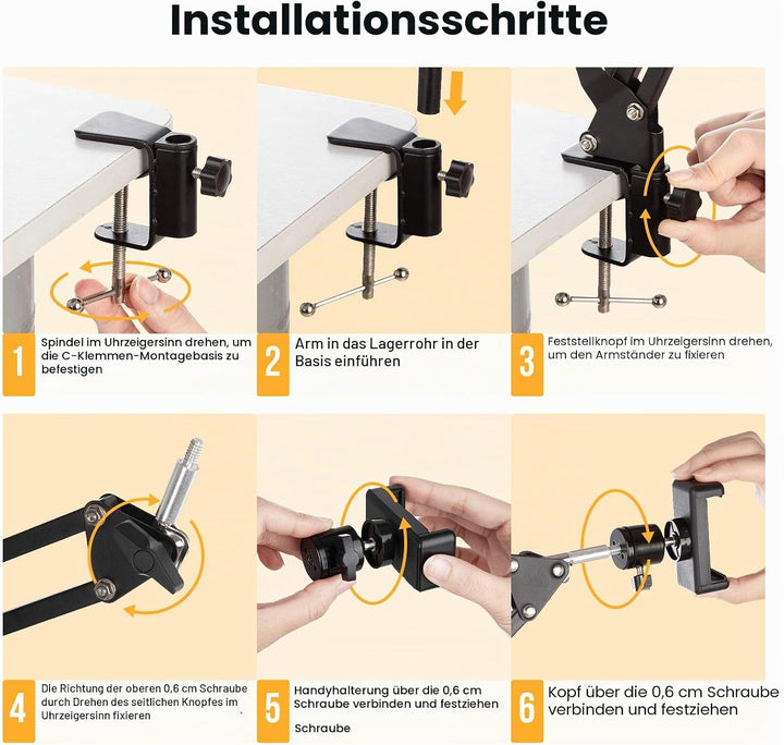 TARION Handy Gelenkarmhalterung mit Smartphone Klemme und 1/4 Zoll Schraube Langarm Handyhalter Gele