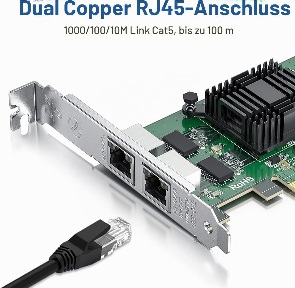 H!Fiber Dual RJ45 Copper Ports Netzwerkkarte Gigabit PCI Express E1G42ET-Intel 82576 Chip, 1Gbit Eth