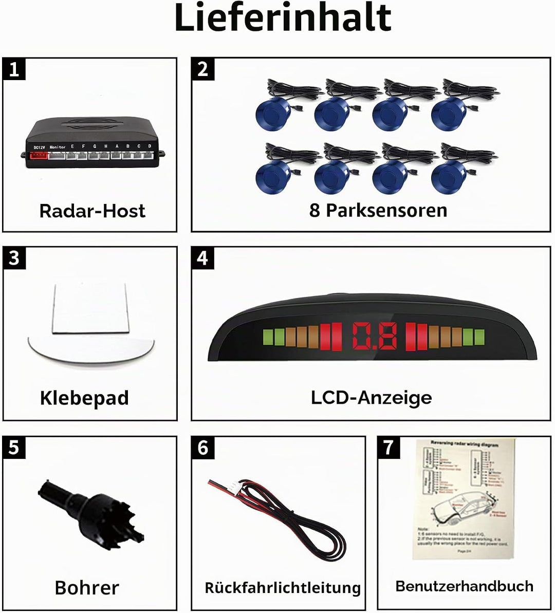 CoCar Auto Rückfahrwarner Einparkhilfe 8 Sensoren Einparkassistent Einparksystem PDC + LED Anzeigen