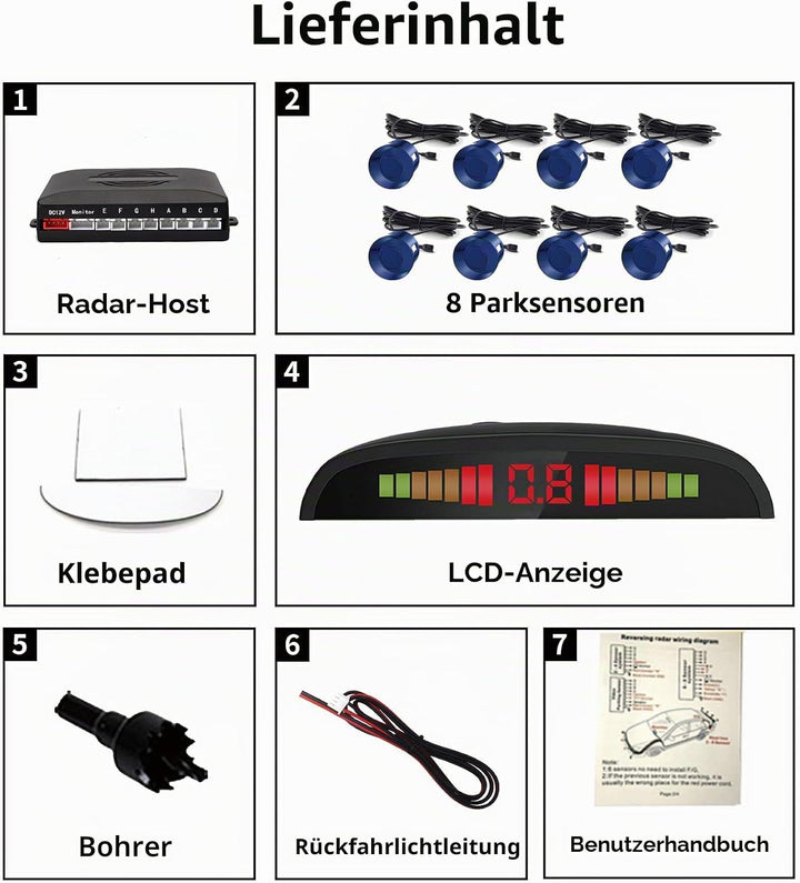 CoCar Auto Rückfahrwarner Einparkhilfe 8 Sensoren Einparkassistent Einparksystem PDC + LED Anzeigen
