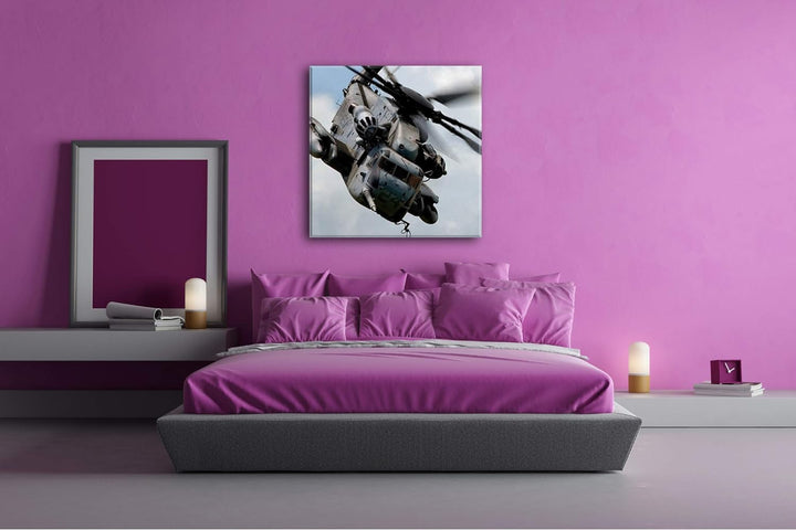 deyoli Army Helikopter Format: 70x70 als Leinwand, Motiv fertig gerahmt auf Echtholzrahmen, Hochwert