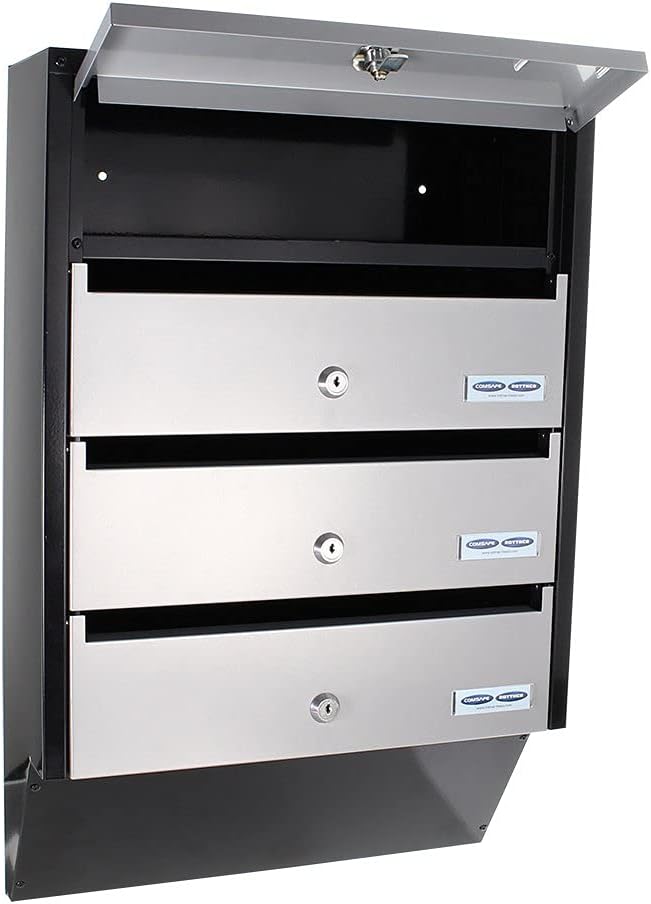 Profirst Cetiri Briefkastenanlage Silber Schwarz Stahlblech Namensschildhalter Zylinderschloss je 2
