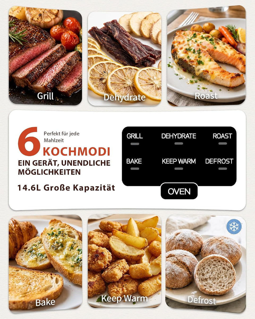 Pizzaofen Elektrisch 450°C – Neapolitanische Pizza in 90 Sek, Sichtfenster & Innenbeleuchtung, 13 Pr
