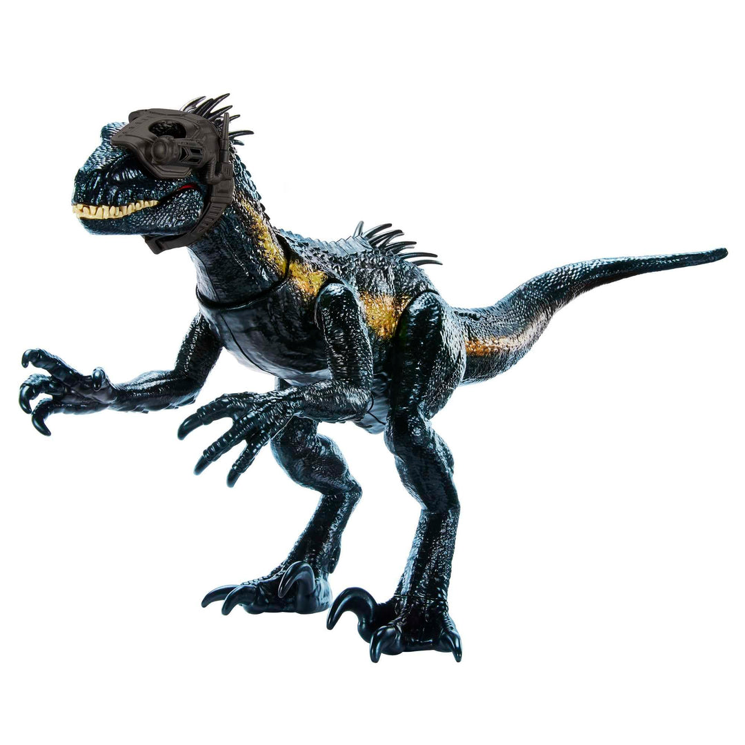 Jurassic World Dinosaurierfigur Indoraptor Track N Attack mit Ausrüstung für die Verfolgung und 3 An