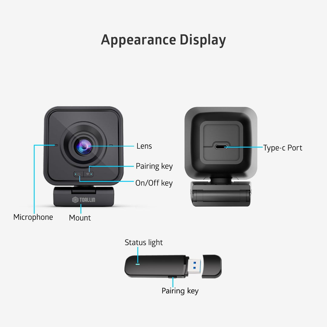TOALLIN Kabellose Webcam für PC, 1080P Full HD Wireless Webcam, integriertes Mikrofon mit Geräuschun