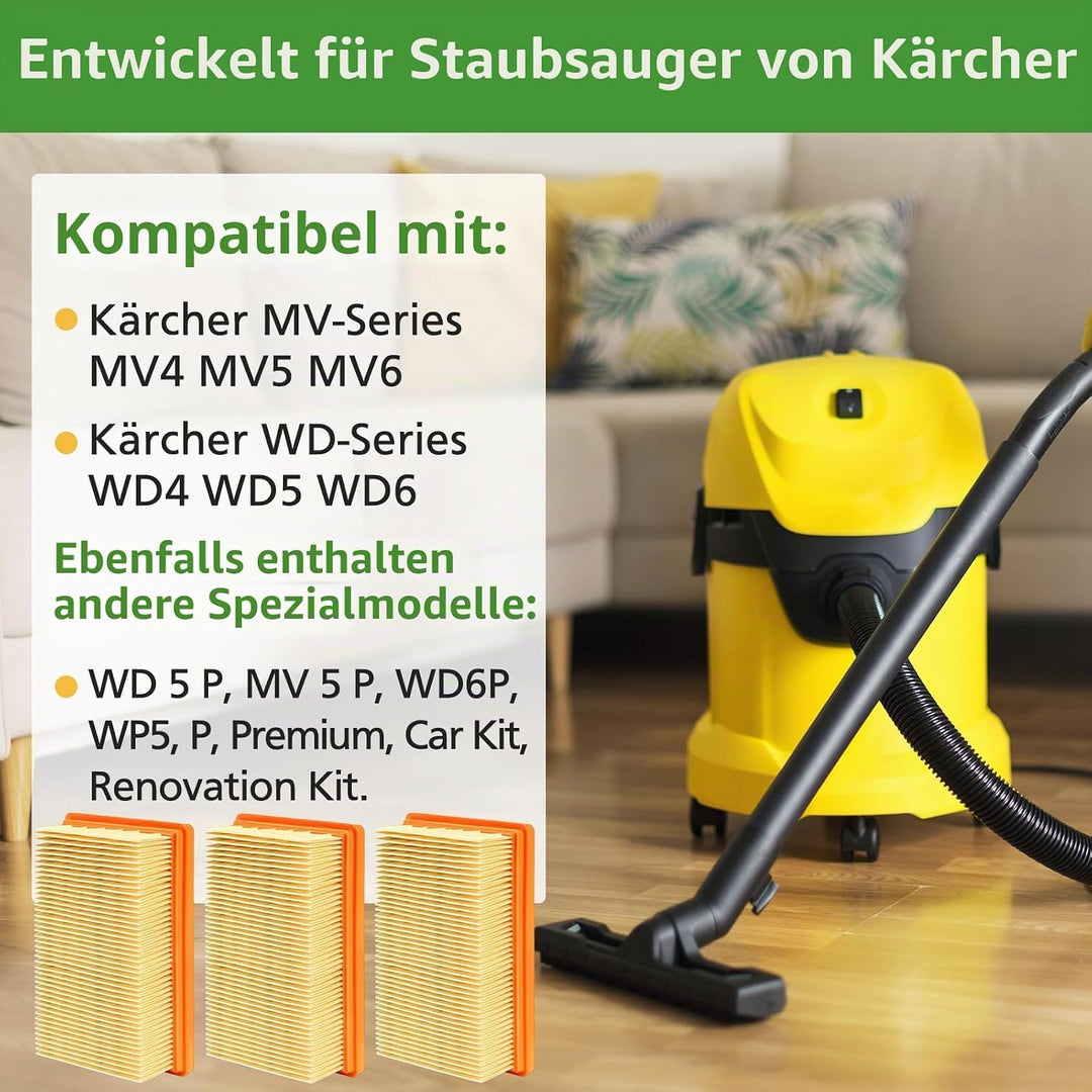 Isincer 3 Pack Karcher Staubsauger Filter für Karcher [MV4 MV5 MV6 WD4 WD5 WD6] Nass-Trocken-Staubsa