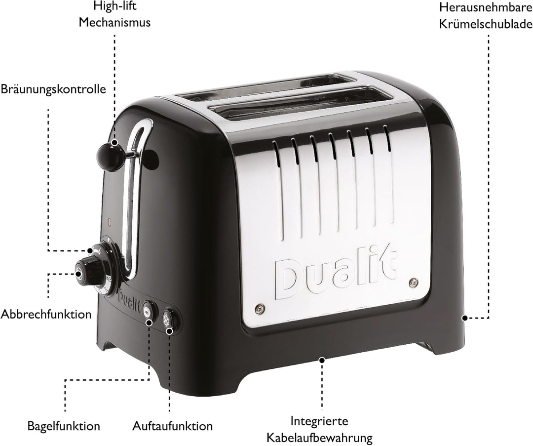Dualit Lite 2 Scheiben Toaster - 1,1kW Toastet 60 Scheiben Toast Pro Stunde - Poliert mit Rand in Sc