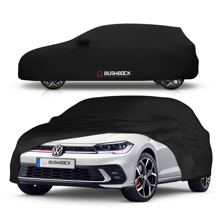 BUSHBOCK® Premium Autoabdeckung Indoor - Satin Schutzhülle Stoff - Abdeckplane Autoplane Autogarage