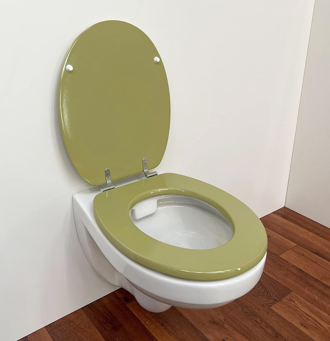 ADOB WC Sitz Klobrille Holzkern Farbe Moosgrün, extrem stabil, messing verchromte Scharniere, WC-Bri