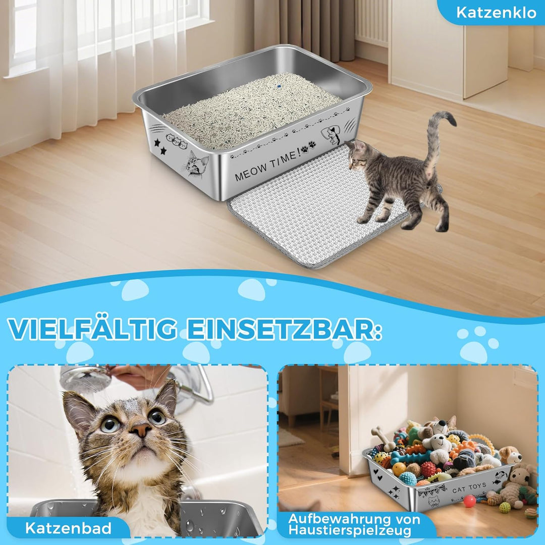 Lohofrnny Edelstahl Katzenklo, 50×35×15cm Grosse Katzentoilette aus Edelstahl, Katzenklo Geruchsfrei